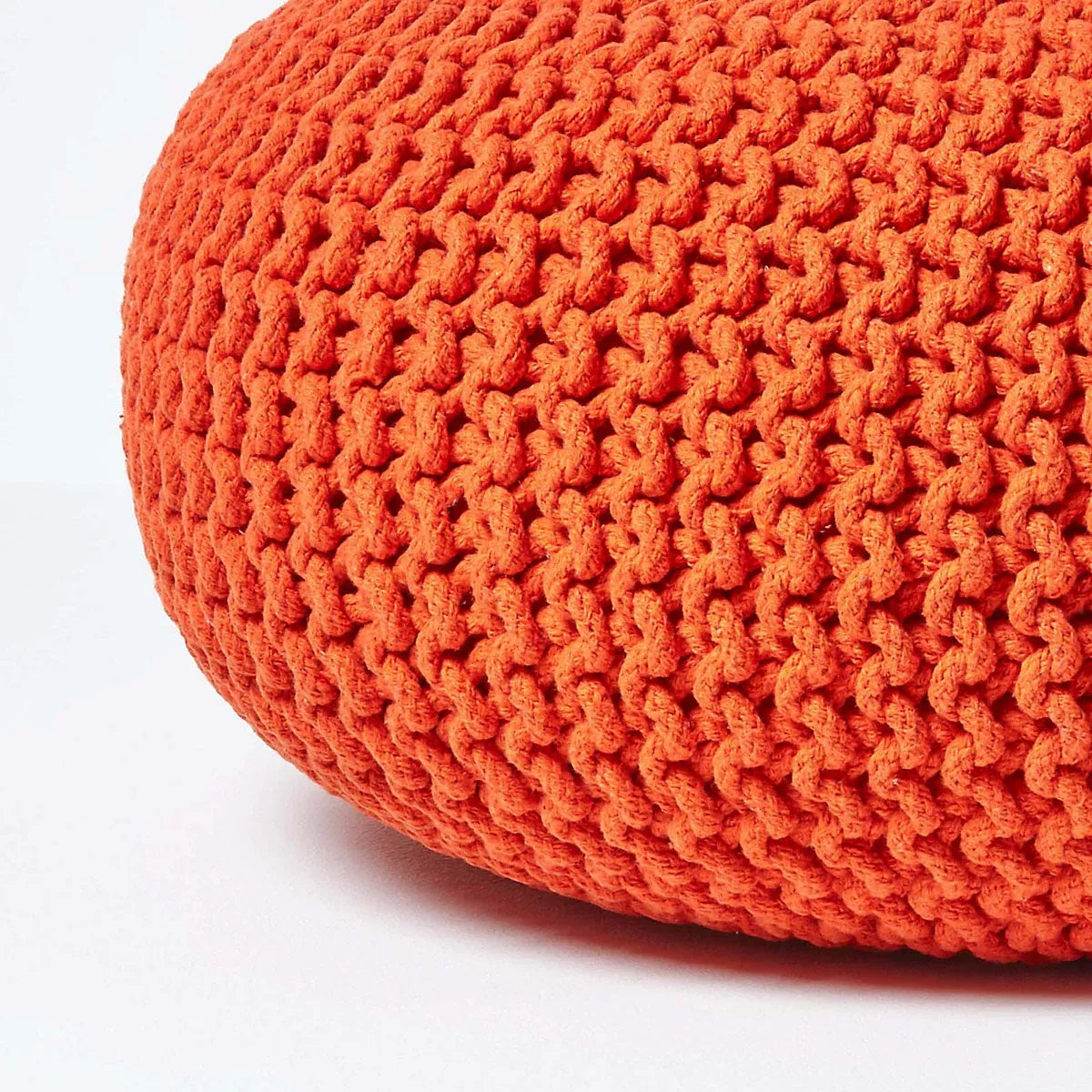 Homescapes Burnt Orange Large Knitted Pouffe Living Room-Furniture Kingdom